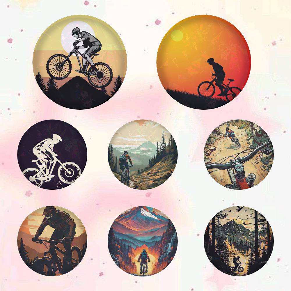 Mountain Biking In Japan - Broches redondos de desenho animado para